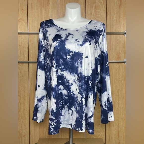 Emery Rose Tops - Emery Rose Blue and White Long Sleeve Blouse SZ-5X